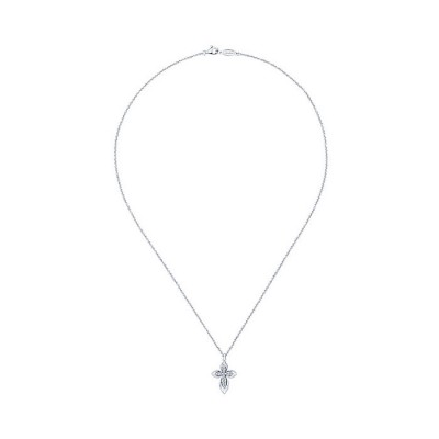 14k White Gold Diamond Cross Necklace