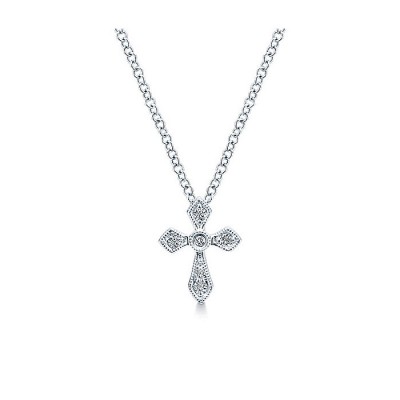 14k White Gold Diamond Cross Necklace