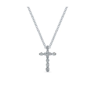 14k White Gold Diamond Cross Necklace