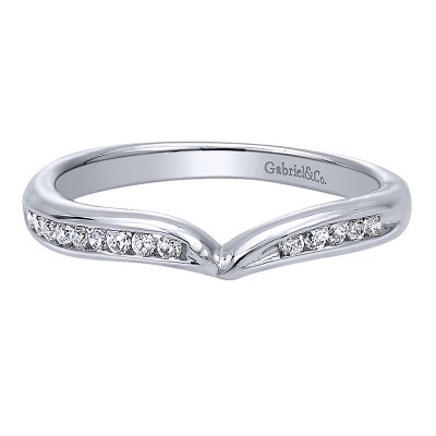 Wedding Band 14k White Gold Diamond Curved