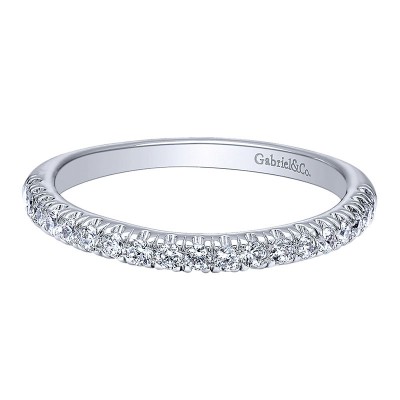 Wedding Band 14k White Gold Diamond Curved