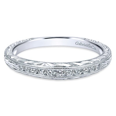 Wedding Band 14k White Gold Diamond Curved