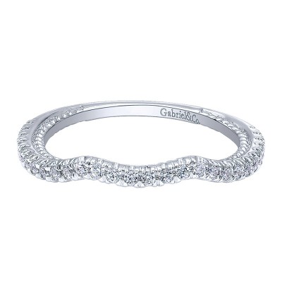 Wedding Band 14k White Gold Diamond Curved