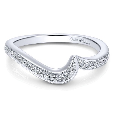 Wedding Band 14k White Gold Diamond Curved