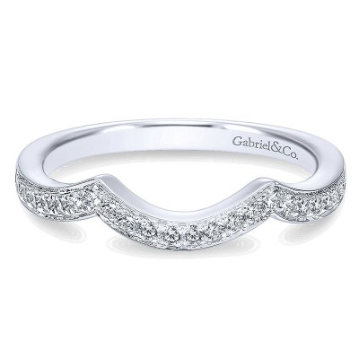 Wedding Band 14k White Gold Diamond Curved