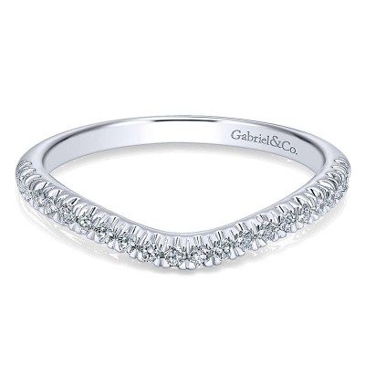 Wedding Band 14k White Gold Diamond Curved