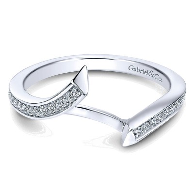 Wedding Band 14k White Gold Diamond Curved