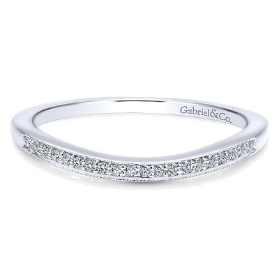 Wedding Band 14k White Gold Diamond Curved