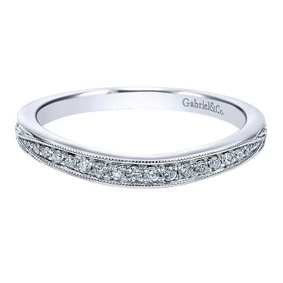 Wedding Band 14k White Gold Diamond Curved