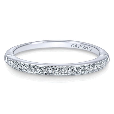 Wedding Band 14k White Gold Diamond Curved