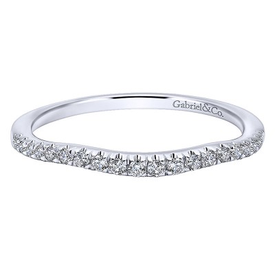 Wedding Band 14k White Gold Diamond Curved