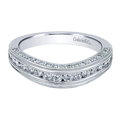 Wedding Band 14k White Gold Diamond Curved