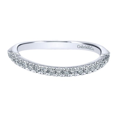 Wedding Band 14k White Gold Diamond Curved