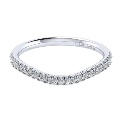 Wedding Band 14k White Gold Diamond Curved