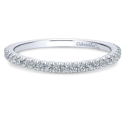 Wedding Band 14k White Gold Diamond Curved