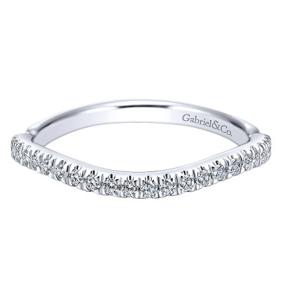 Wedding Band 14k White Gold Diamond Curved