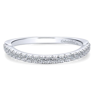 Wedding Band 14k White Gold Diamond Curved