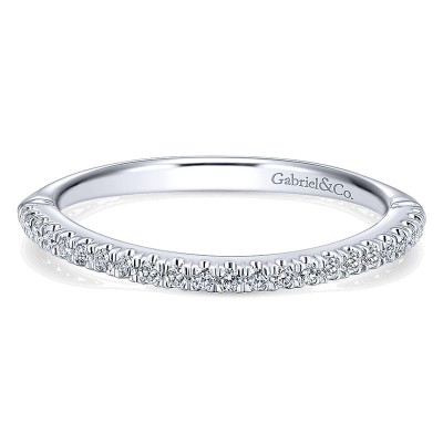 Wedding Band 14k White Gold Diamond Curved