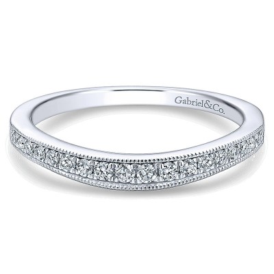 Wedding Band 14k White Gold Diamond Curved