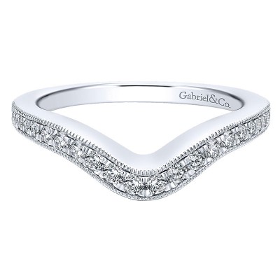 Wedding Band 14k White Gold Diamond Curved