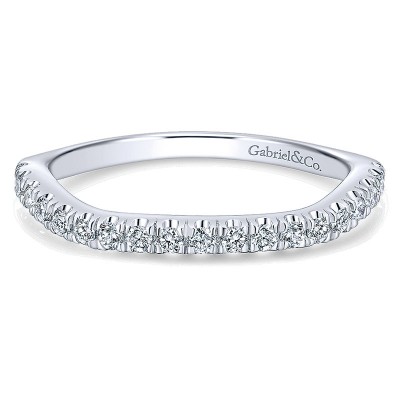 Wedding Band 14k White Gold Diamond Curved