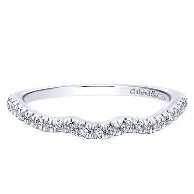 Wedding Band 14k White Gold Diamond Curved