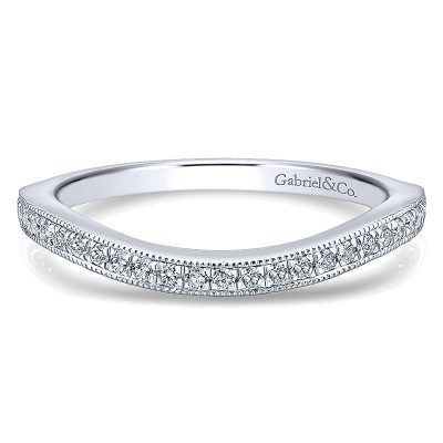 Wedding Band 14k White Gold Diamond Curved