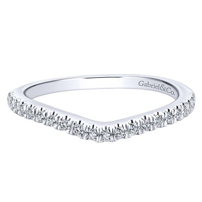 Wedding Band 14k White Gold Diamond Curved