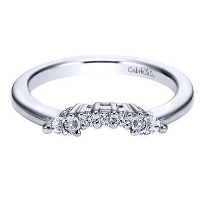 Wedding Band 14k White Gold Diamond Curved
