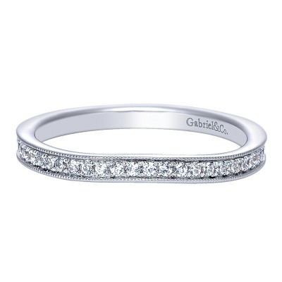 Wedding Band 14k White Gold Victorian Curved