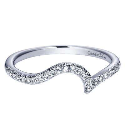 Wedding Band 14k White Gold Diamond Curved