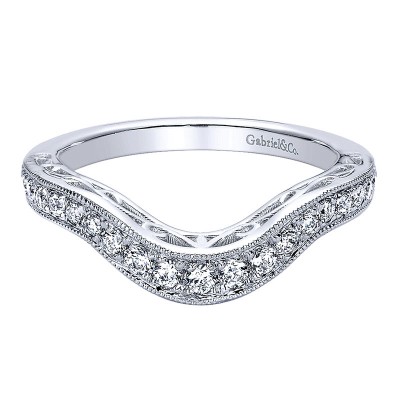 Wedding Band 14k White Gold Diamond Curved