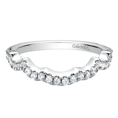 Wedding Band 14k White Gold Diamond Curved