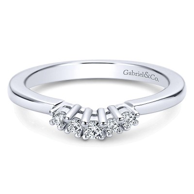 Wedding Band 14k White Gold Diamond Curved