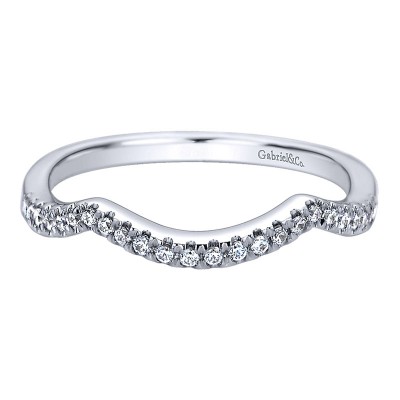 Wedding Band 14k White Gold Diamond Curved