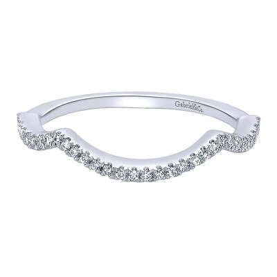 Wedding Band 14k White Gold Diamond Curved