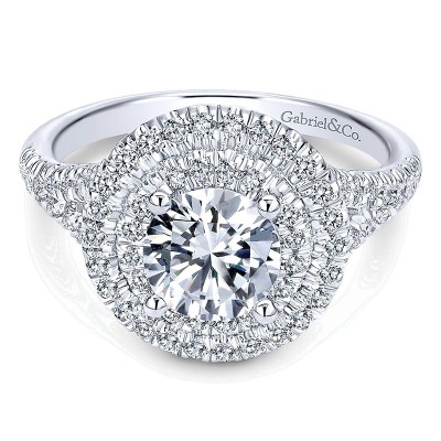 Engagement Ring 14k White Gold Diamond Double Halo