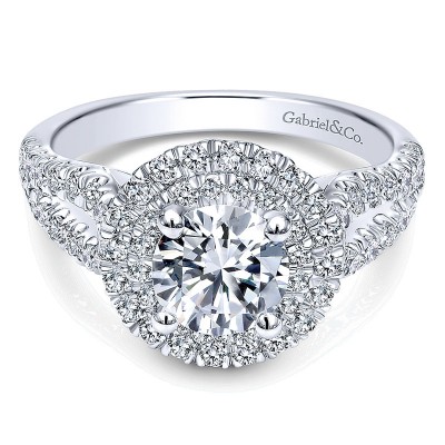 Engagement Ring 14k White Gold Diamond Double Halo