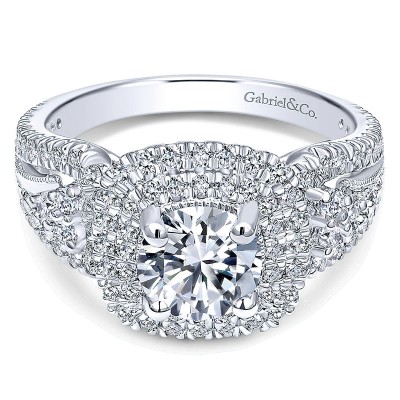 Engagement Ring 14k White Gold Diamond Double Halo