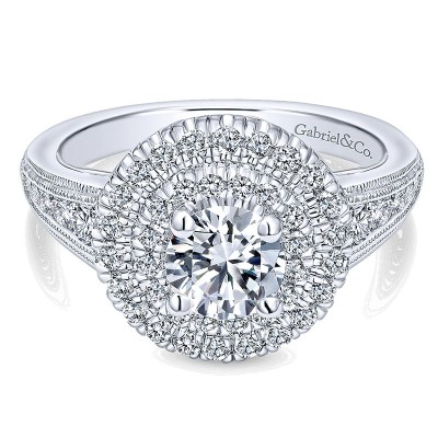 Engagement Ring 14k White Gold Diamond Double Halo