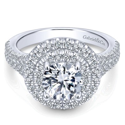 Engagement Ring 14k White Gold Diamond Double Halo