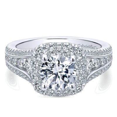 14K White Gold Diamond Double Halo 14K White Gold Engagement Ring ER12609R4W44Jj