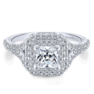 14K White Gold Diamond Double Halo 14K White Gold Engagement Ring ER12768S3W44Jj