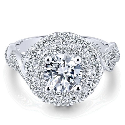 14K White Gold Diamond Double Halo 14K White Gold Engagement Ring ER12800R4W44Jj