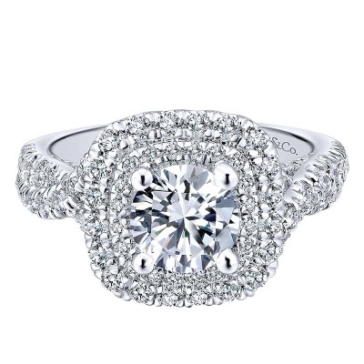 14K White Gold Diamond Double Halo 14K White Gold Engagement Ring ER12801R4W44Jj