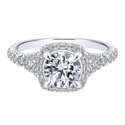 14K White Gold Diamond Double Halo 14K White Gold Engagement Ring ER12813R4W44Jj