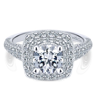 14K White Gold Diamond Double Halo 14K White Gold Engagement Ring ER12837R4W44Jj