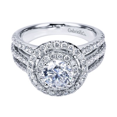 Engagement Ring 14k White Gold Diamond Double Halo