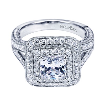 14K White Gold Diamond Double Halo 14K White Gold Engagement Ring ER7264W44Jj