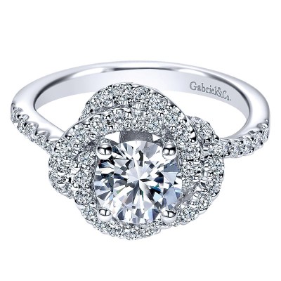 Engagement Ring 14k White Gold Diamond Double Halo